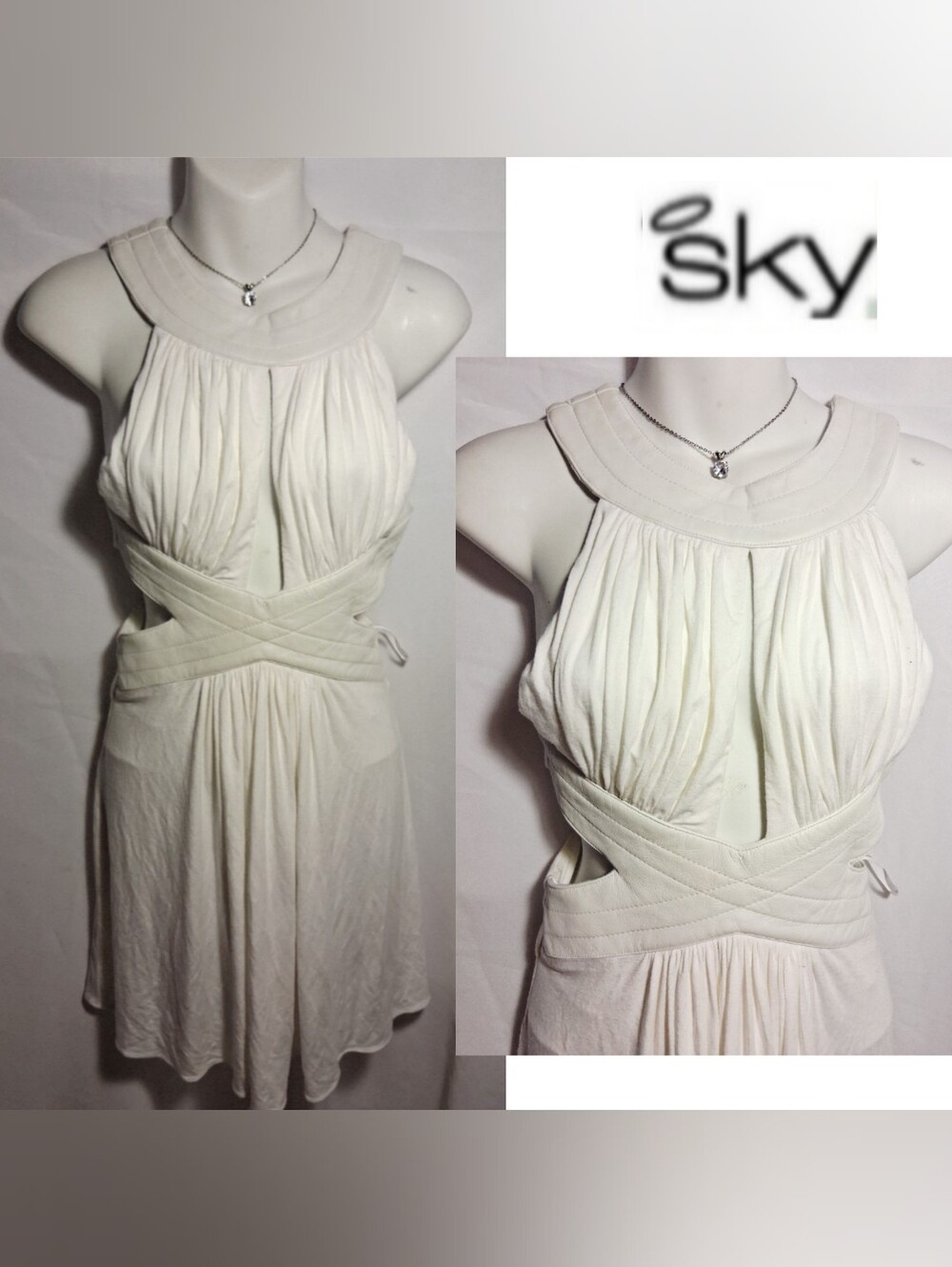 Sky dress. DEAL! Sz Med. White. 100% Genuine Leather Detail